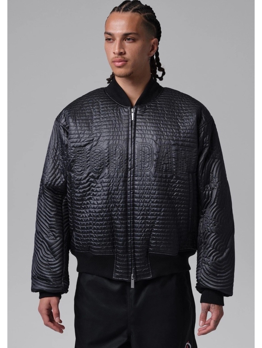 $300 Jordan Flight Black Varsity Quilted Down Bomber Jacket Full Zip Size Large